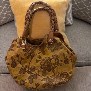 CUOIERIA FIORENTINA Italian Leather Handmade Purse. Floral Pattern. Natural.